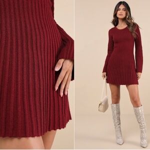 LULU's Chic Sexy Casual Ribbed Stretch Long Sleeve Warm Cozy Sweater Skate Dress